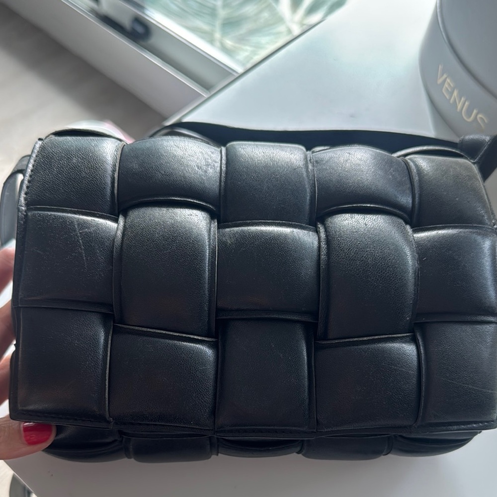 Bottega Veneta Black Woven Crossbody Cassette Bag